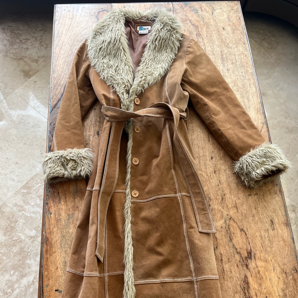 Penny Lane Afghan Fur Trim Suede Coat